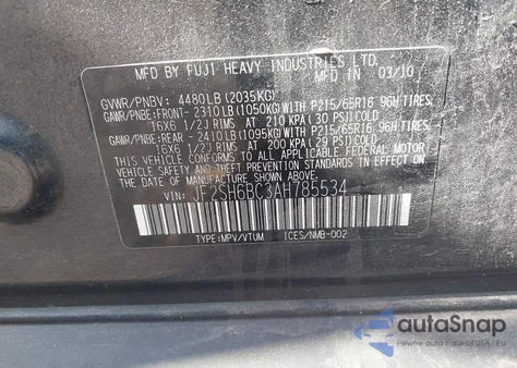 2010 Subaru Forester 2.5X из США, поврежденный, VIN JF2SH6BC3AH785534